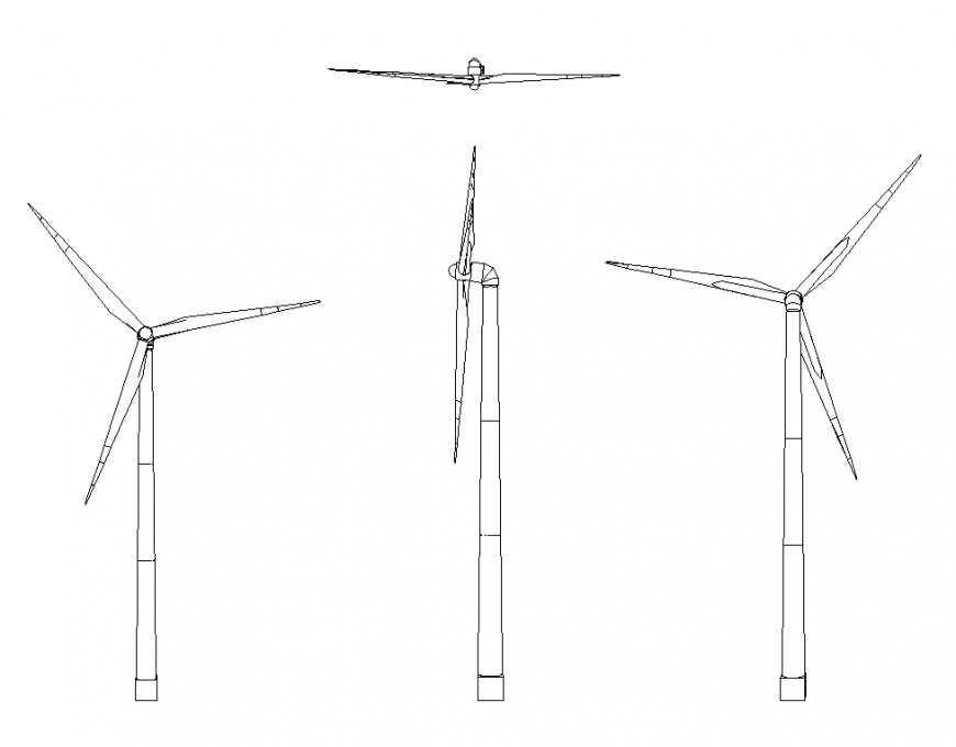 Structural windmill 2d view detail elevation autocad file Cadbull